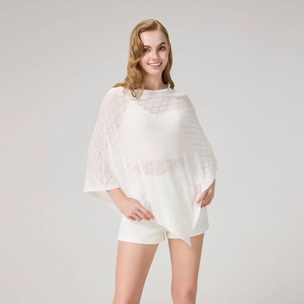 Women's Pointelle Poncho Sweater - Wild Fable White